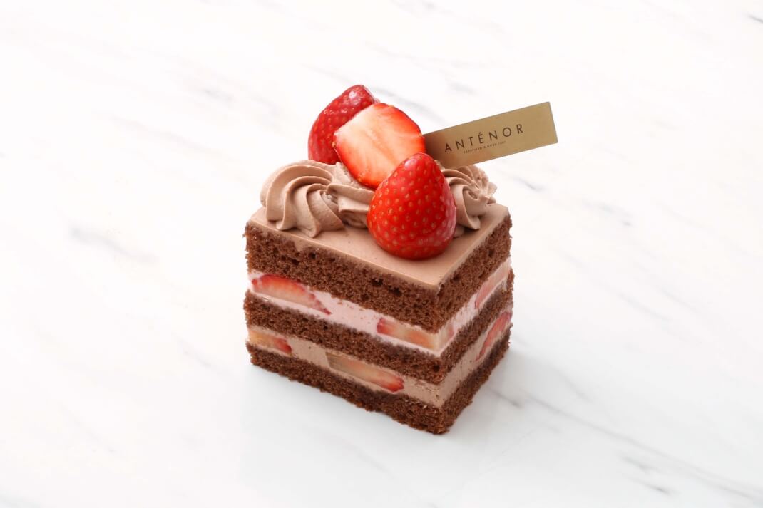 四角形の苺チョコレートショートケーキ